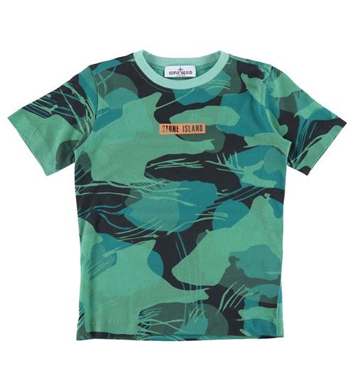 Se Stone Island Stone Island T-shirt - Emerald m. Print ved KidsWorld