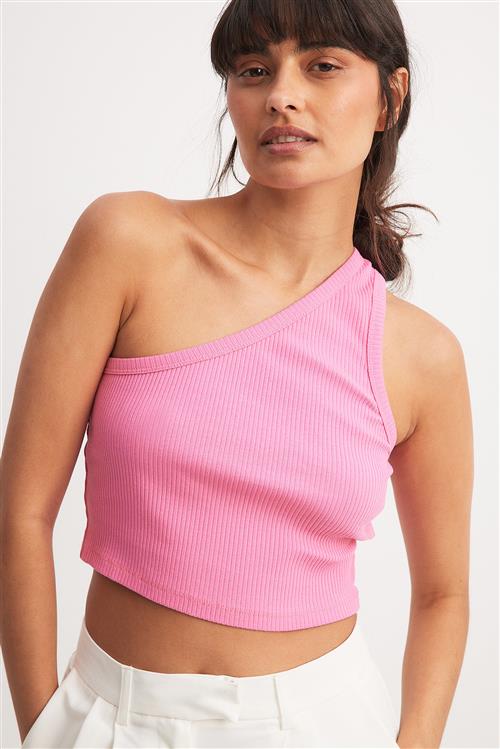 Se NA-KD Basic Ribbet top med en skulder - Pink ved NA-KD