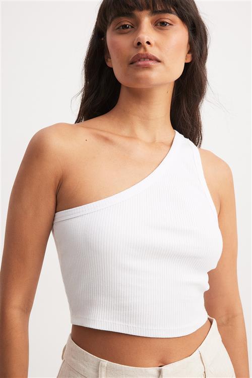 NA-KD Basic Ribbet top med en skulder - White