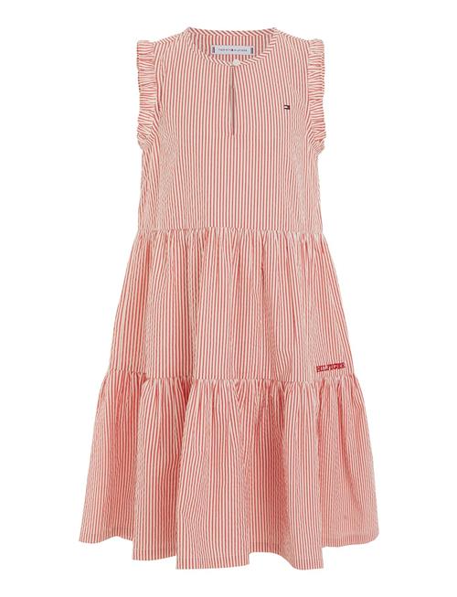 Seersucker Striped Ruffle Dress Tommy Hilfiger Coral