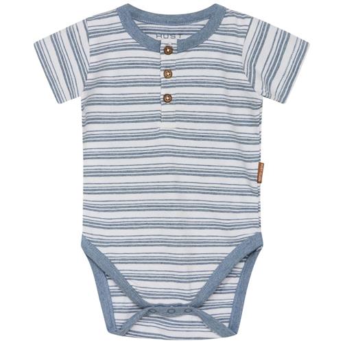 Se Hust&Claire Bob Stribet Babybody Blue Fog Melange | Blå | 74 cm ved Babyshop