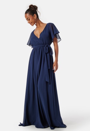 Se Goddiva Flutter Chiffon Maxi Dress Navy XXS (UK6) ved Bubbleroom