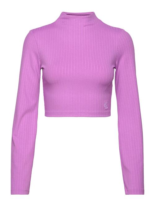 Calvin Klein Jeans Shiny Rib High Neck Long Sleeve Calvin Klein Jeans Purple