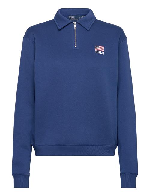 Se Polo Ralph Lauren Flag & Logo Fleece Quarter-Zip Pullover Polo Ralph Lauren Blue ved Booztlet