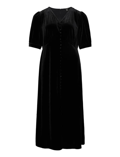 Lauren Women Stretch Velvet Puff-Sleeve Midi Dress Lauren Women Black