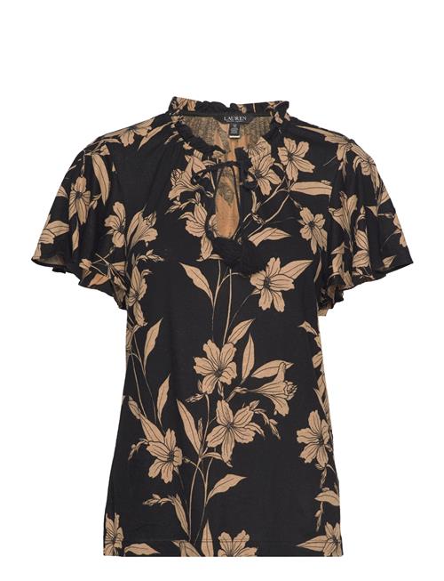 Floral Linen-Blend Jersey Tie-Neck Top Lauren Ralph Lauren Black