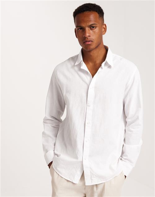 Selected Homme Slhregnew-Linen Shirt Ls Classic Hørskjorter Bright White