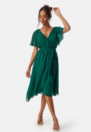 Se Goddiva Flutter Chiffon Midi Dress Green XS (UK8) ved Bubbleroom