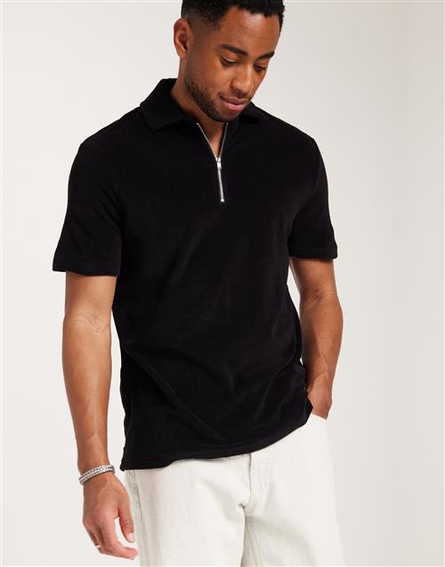 Selected Homme Slhrelax-Terry Ss Zip Polo Ex Kortærmede poloer Black