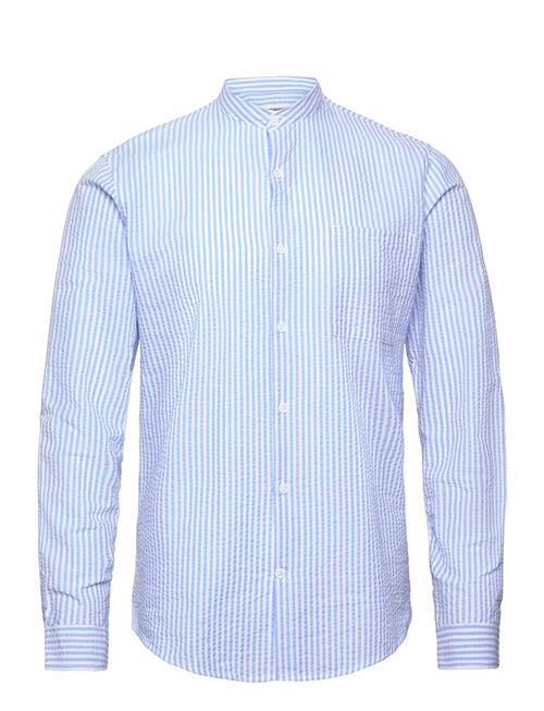 Lindbergh Seersucker Manderin Shirt L/S Lindbergh Blue