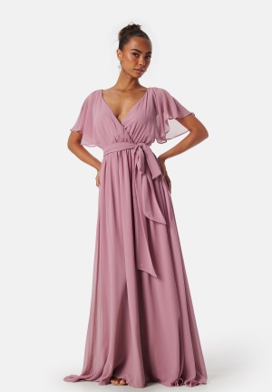 Goddiva Flutter Chiffon Maxi Dress Lavender L (UK14)