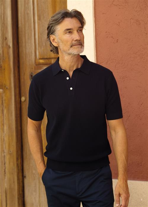 Appearance Structure Knit Polo Shirt, Dark Navy - Str: XXL