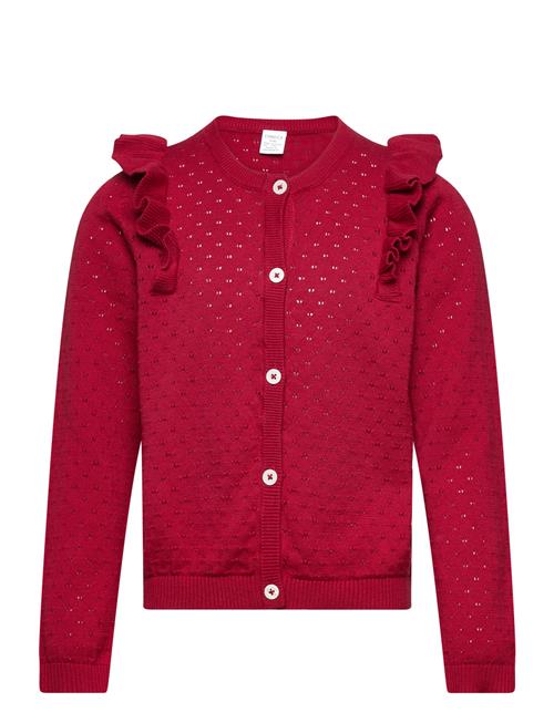 Lindex Cardigan Patternknit And Frill Lindex Red