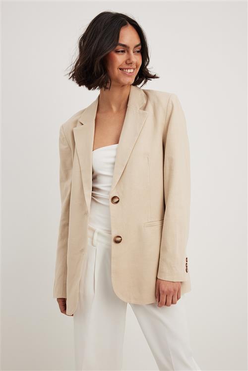 NA-KD Blazer i lærred med lige pasform - Beige