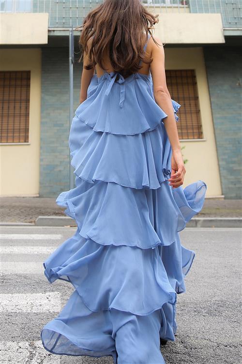 NA-KD Tiered Chiffon Maxi Dress - Blue