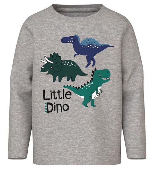 Se Name It Bluse - NmmKelto - Grey Melange/Dino ved KidsWorld