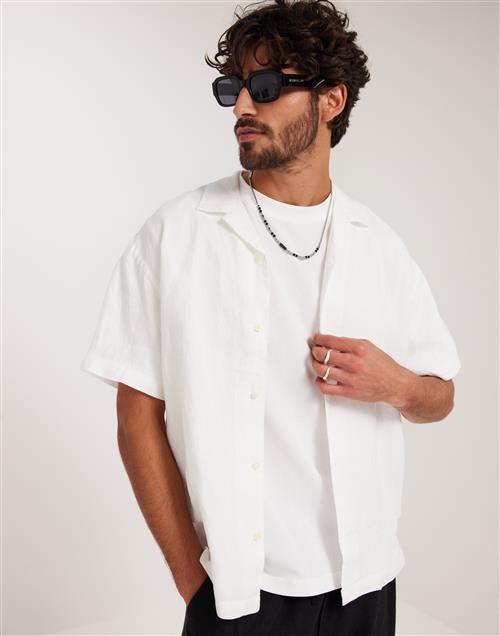 Jack & Jones Jprcclawrence Linen Resort Shirt S Kortærmede skjorter Bright White Relaxed Fit