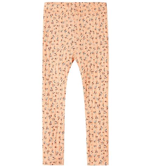 Name It Leggings - Rib - NmfJaida - Peach Parfait m. Blomster