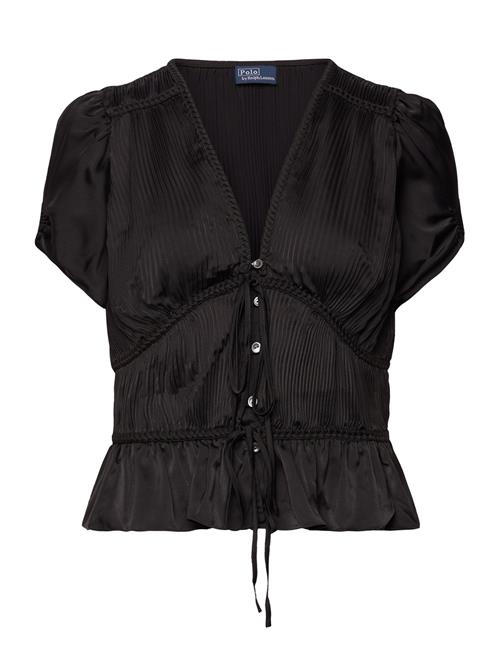 Se Polo Ralph Lauren Braided-Trim Pleated Satin Peplum Top Polo Ralph Lauren Black ved Booztlet