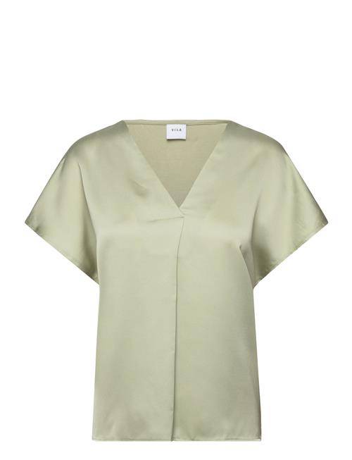 Viellette V-Neck S/S Satin Top - Noos Vila Green