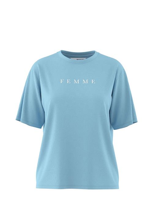 Slfvilja Ss Printed Tee W Selected Blue