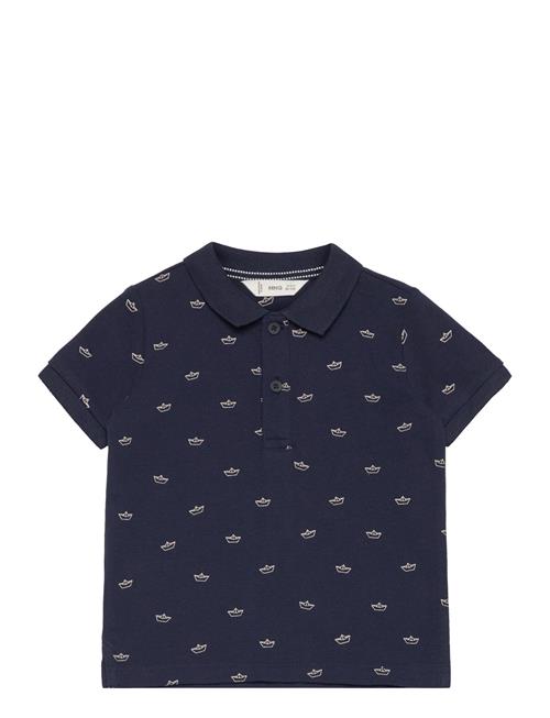 Se Mango Printed Cotton Polo Shirt Mango Navy ved Booztlet