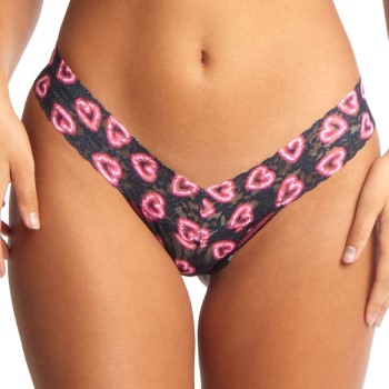 Hanky Panky Trusser 2P Printed Low Rise Thong Sort/Rosa nylon One Size Dame