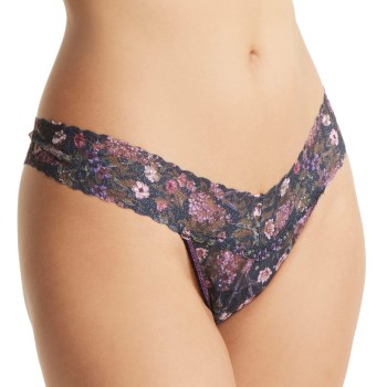 Hanky Panky Trusser 3P Printed Low Rise Thong Sort blomstret nylon One Size Dame