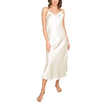 Lady Avenue Pure Silk Long Nightgown With Lace Benhvid silke Medium Dame