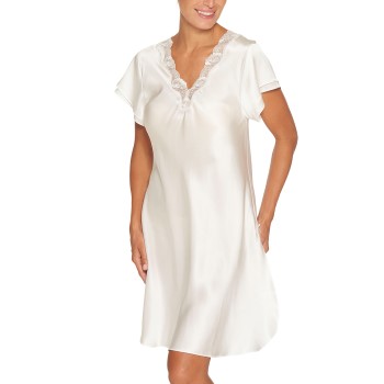 Se Lady Avenue Pure Silk Nightgown With Lace Benhvid silke Small Dame ved Timarco