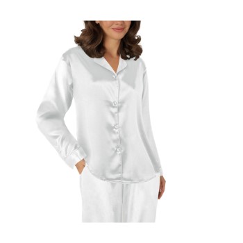 Se Lady Avenue Satin Pyjama With Short Sleeves Benhvid silke Large Dame ved Timarco