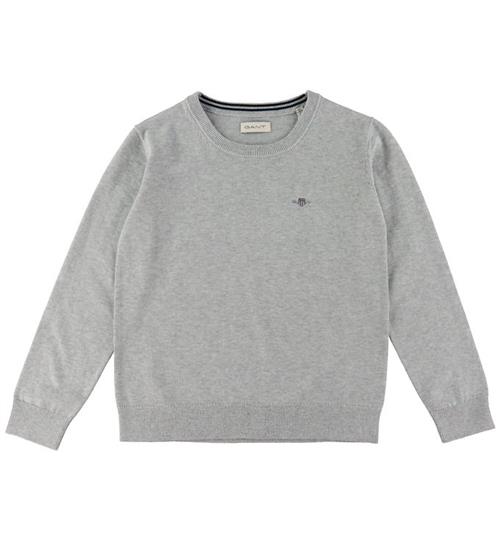 Se GANT Bluse - Strik - Shield Classic - Light Grey Melange ved KidsWorld