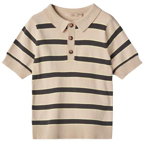 Se Fliink Favo Stribet Fintstrikket Poloshirt Sandshell/Magnet | Beige | 12 months ved Babyshop