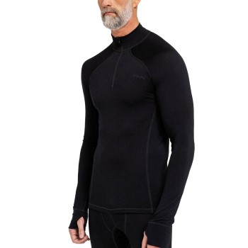 Se Dovre Wool Zip Single Jersey Sort uld Medium Herre ved Timarco