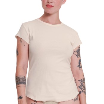 Sloggi GO Ribbed T Shirt Creme bomuld Small Dame