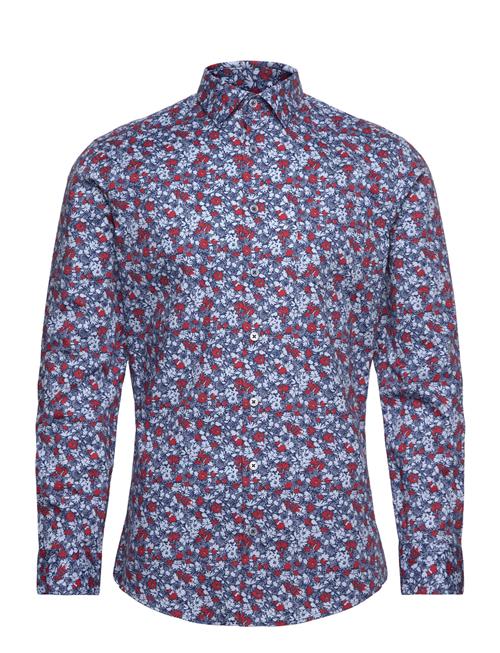 Lindbergh Aop Plain Stretch Shirt L/S Lindbergh Blue