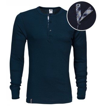 Se Dovre Organic Cotton Grand Dad Rib Shirt Marineblå økologisk bomuld Large Herre ved Timarco