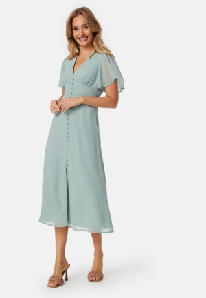 Bubbleroom Occasion Butterfly Sleeve Button Midi Dress Dusty green 36