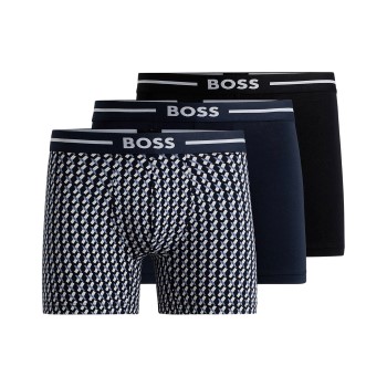 BOSS 3P Bold Design BoxerBr Sort/Blå bomuld Large Herre