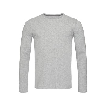 Se Stedman Clive Long Sleeve Gråmelerad ringspundet bomuld X-Large Herre ved Timarco