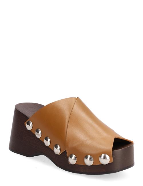 Se Ganni Retro Peep Toe Wood Sandal Ganni Brown ved Booztlet