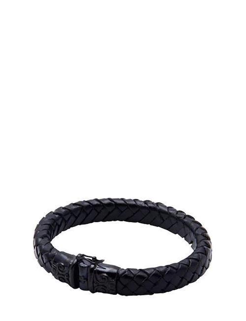 Se Nialaya Thick Leather Bracelet With Detailed Black Plated Lock Nialaya Black ved Booztlet