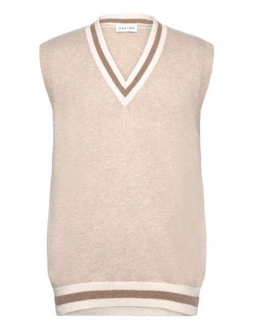 Davida Cashmere Man V-Neck Vest Block Colored Davida Cashmere Beige