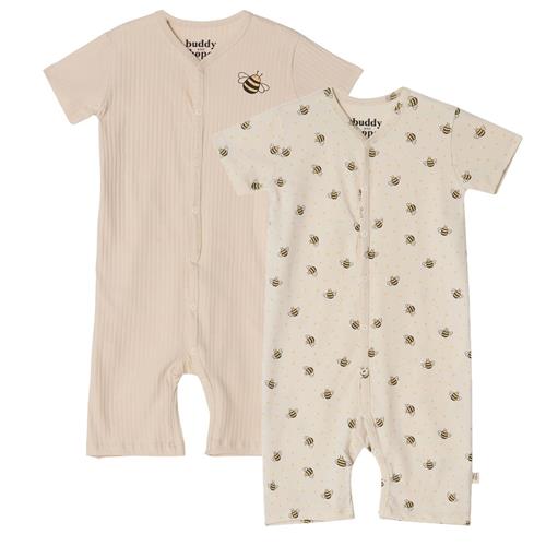 Buddy & Hope Sixten GOTS 2-pak Mønstrete Romperer Med Bier Cremefarvet 62/68 cm  Hvid  62/68 cm  Unisex