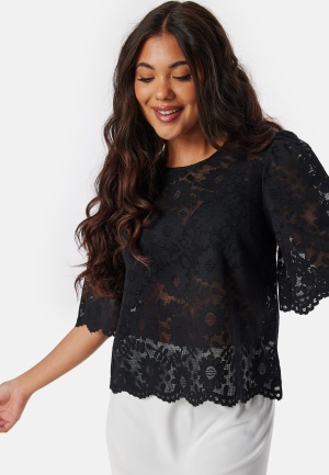 BUBBLEROOM Round Neck Lace Blouse Black M