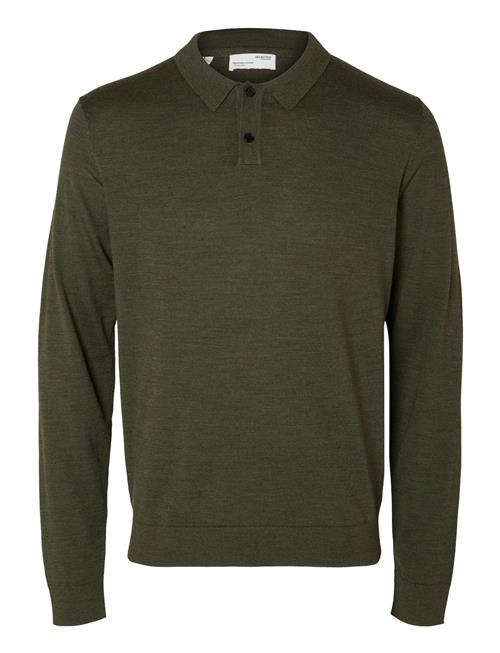 Se Selected Homme Slhtown Merino Coolmax Knit Polo Noos Selected Homme Khaki ved Booztlet