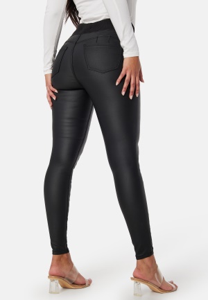 Se Happy Holly Freja High Waist Push-Up Coated Treggings Black 38S ved Bubbleroom