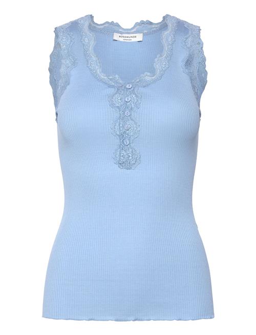 Se Rosemunde Silk Top W/ Button & Lace Rosemunde Blue ved Booztlet