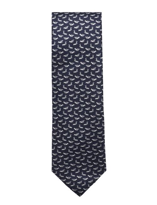 Dog-Print Mulberry Silk Tie Mango Navy