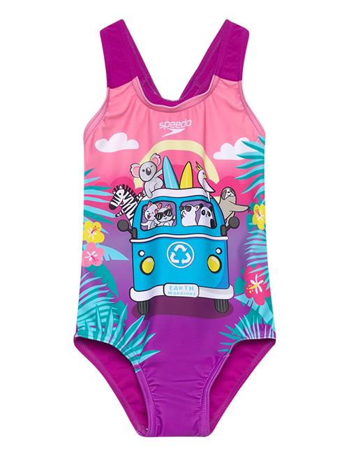 Se Speedo Girls Digital Printed Swimsuit Speedo Pink ved Booztlet